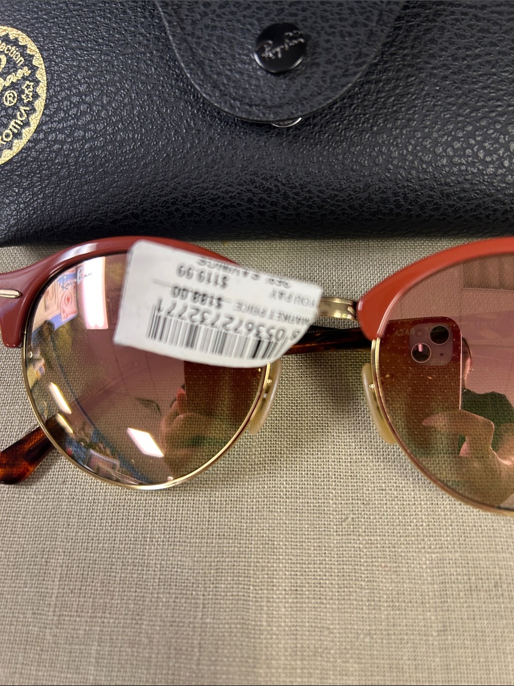 Ray-Ban Women's Red Clubmaster Sunglasses with Mirrored Lenses - Picture 6 of 6